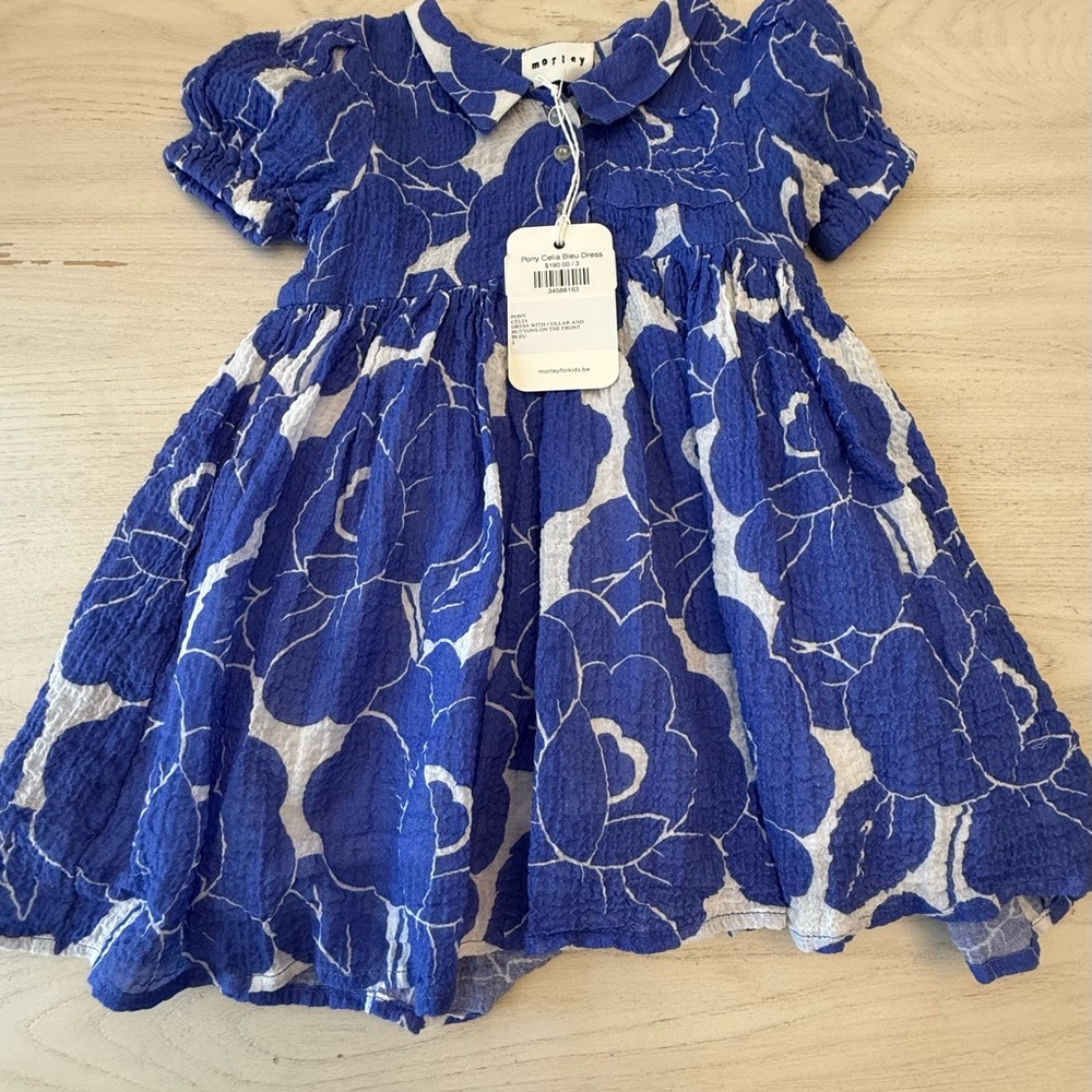 Morley Blue and White Smocked Sundress with Peter Pan Collar